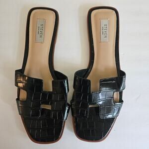 Steven New York Hanna Slide Sandals Size 10 Flats Alligator Black